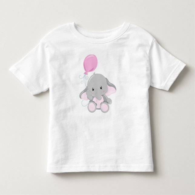 Camiseta De Bebé Elefante Cuto, Elefante Con Globo (Anverso)