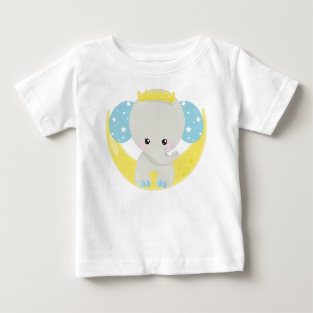 Camiseta De Bebé Elefante Cuto, Elefante En La Luna, Corona, Estrel (Anverso)