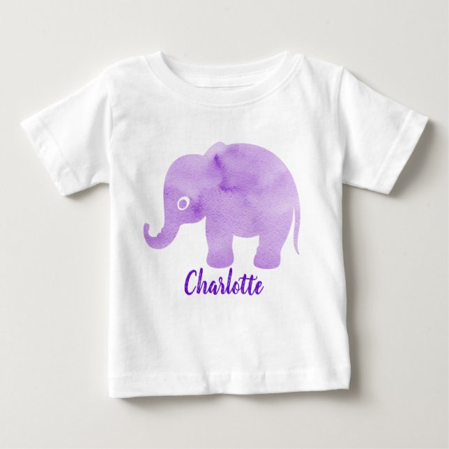 Camiseta De Bebé Elefante de Acuarela Imprimible Personalizable (Anverso)
