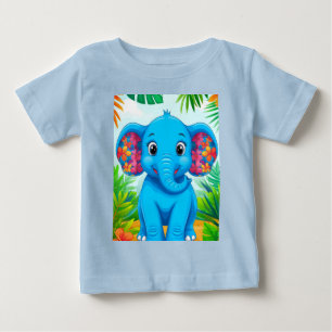 Camiseta De Bebé Elefante de dibujos animados azul vibrante en selv