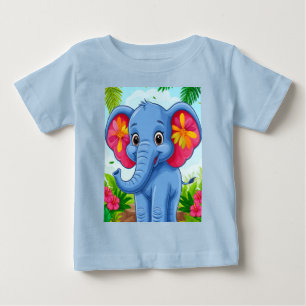 Camiseta De Bebé Elefante de dibujos animados azul vibrante en selv