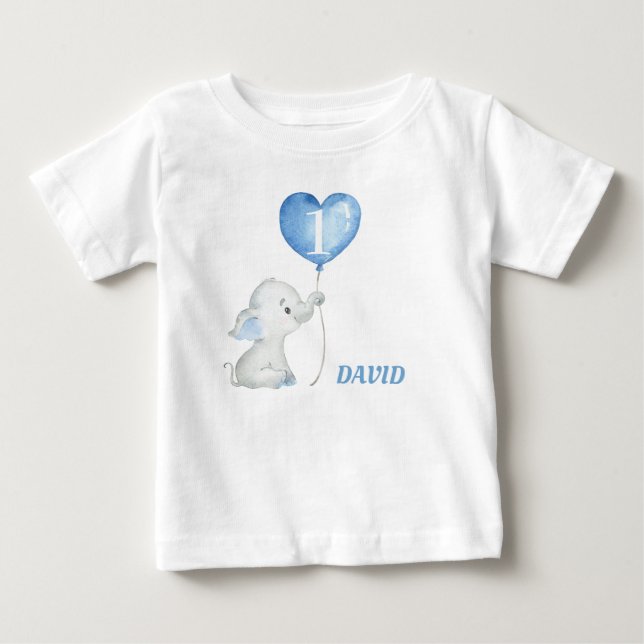 Camiseta De Bebé Elefante de globo azul de primer cumpleaños (Anverso)