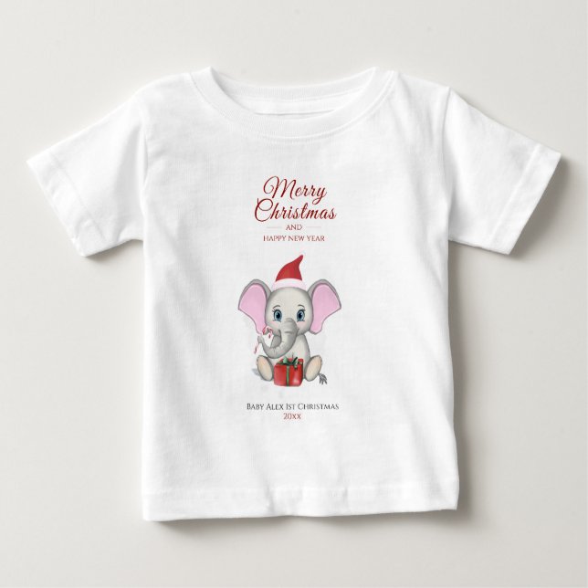 Camiseta De Bebé Elefante de Navidades Adorables | T-Bebé personali (Anverso)