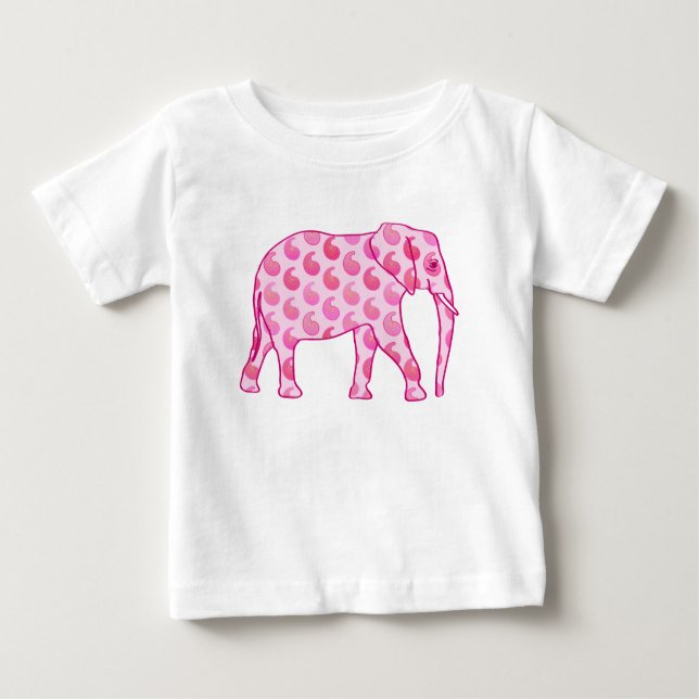 Camiseta De Bebé elefante de paisley - rosa hielo y fucsia (Anverso)