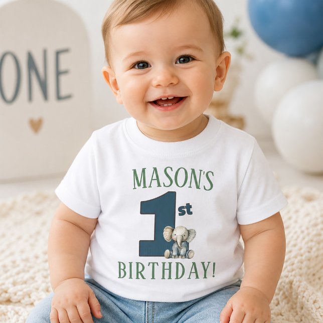 Camiseta De Bebé Elefante de Primer Cumpleaños (First Birthday Elephant Baby T-Shirt)