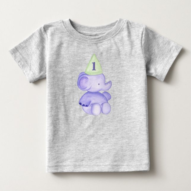 Camiseta De Bebé Elefante de un año de edad cumpleaños bebé niño  (Anverso)