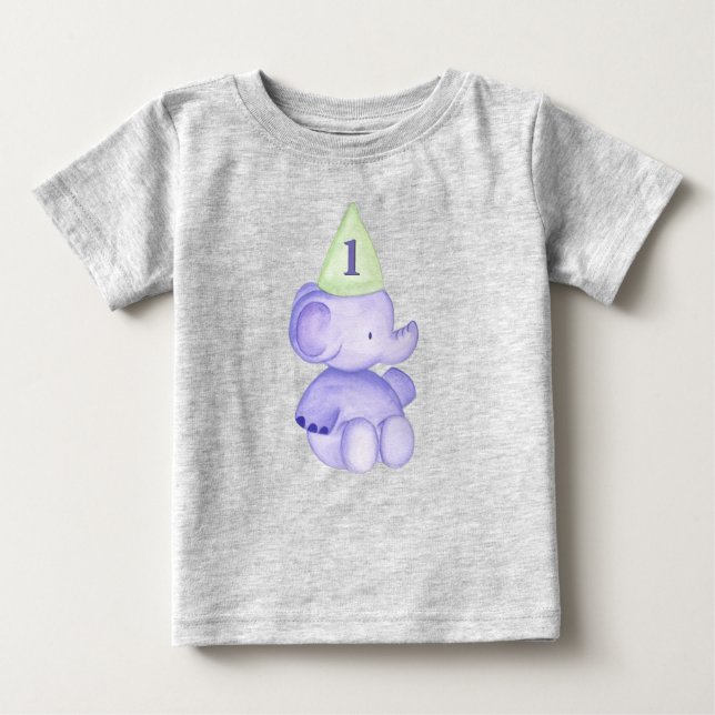 Camiseta De Bebé Elefante de un año de edad cumpleaños de bebé niño (Anverso)