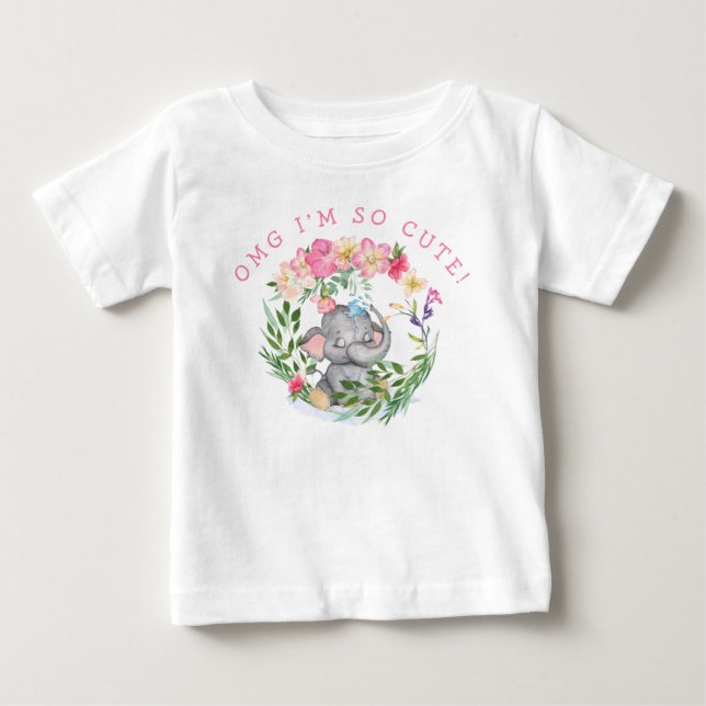 Camiseta De Bebé Elefante divertido OMG tan lindo Chica rosa de flo (Anverso)
