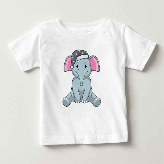 Camiseta De Bebé Elefante durmiendo con gorra nocturna (Anverso)