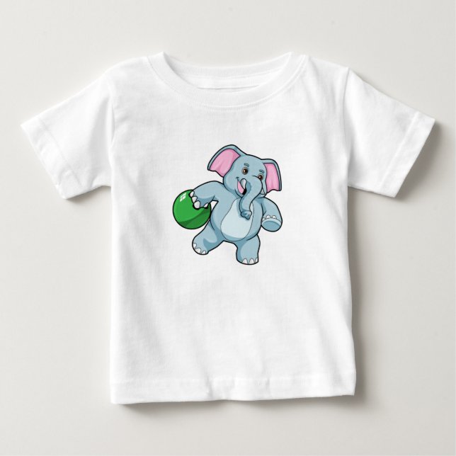 Camiseta De Bebé Elefante en el Bowling con bolas (Anverso)