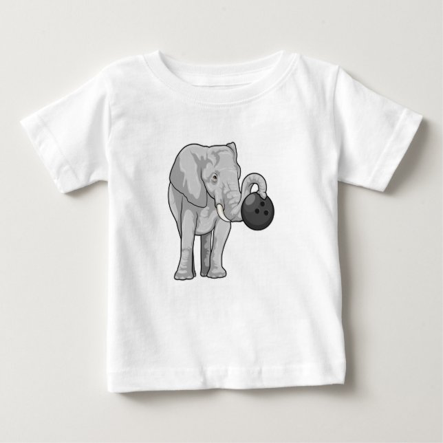 Camiseta De Bebé Elefante en el Bowling con bolas (Anverso)