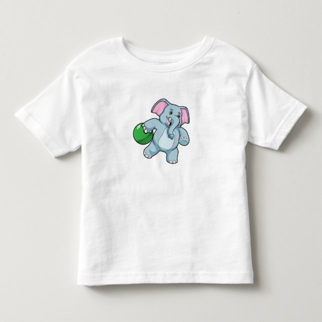 Camiseta De Bebé Elefante en el Bowling con bolas (Anverso)