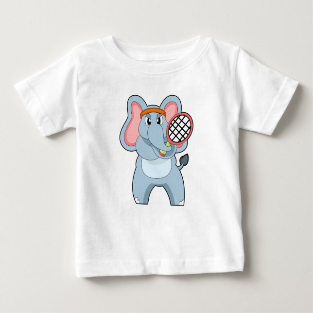 Camiseta De Bebé Elefante en el tenis con raqueta de tenis (Anverso)