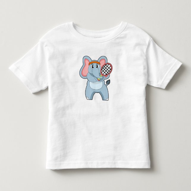 Camiseta De Bebé Elefante en el tenis con raqueta de tenis (Anverso)