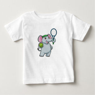 Camiseta De Bebé Elefante en el tenis con raqueta de tenis
