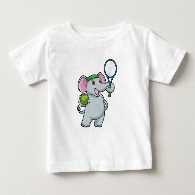 Camiseta De Bebé Elefante en el tenis con raqueta de tenis (Anverso)
