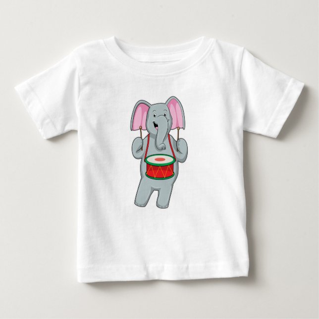 Camiseta De Bebé Elefante en la música con tambor (Anverso)