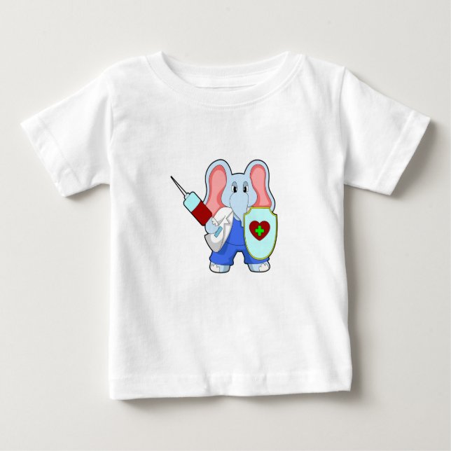 Camiseta De Bebé Elefante en la vacunación con jeringas (Anverso)