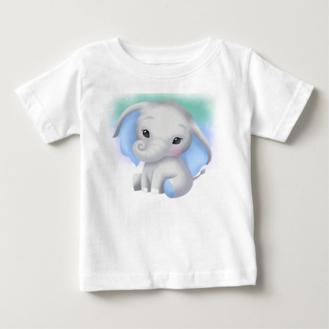 CAMISETA DE BEBÉ ELEFANTE GRIS ADORABLE CON OÍDOS AZULES (Anverso)