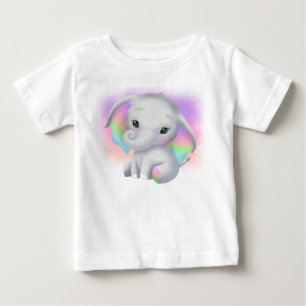 CAMISETA DE BEBÉ ELEFANTE GRIS ADORABLE CON OÍDOS COLORIDOS