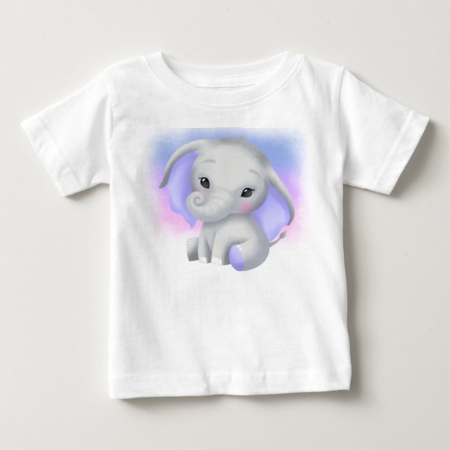 CAMISETA DE BEBÉ ELEFANTE GRIS ADORABLE CON OREJAS PURPLE (Anverso)