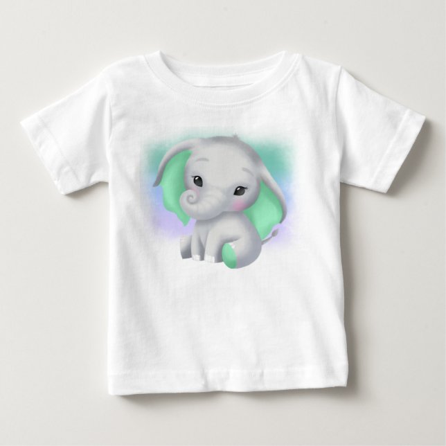 CAMISETA DE BEBÉ ELEFANTE GRIS ADORABLE CON OROS VERDES (Anverso)