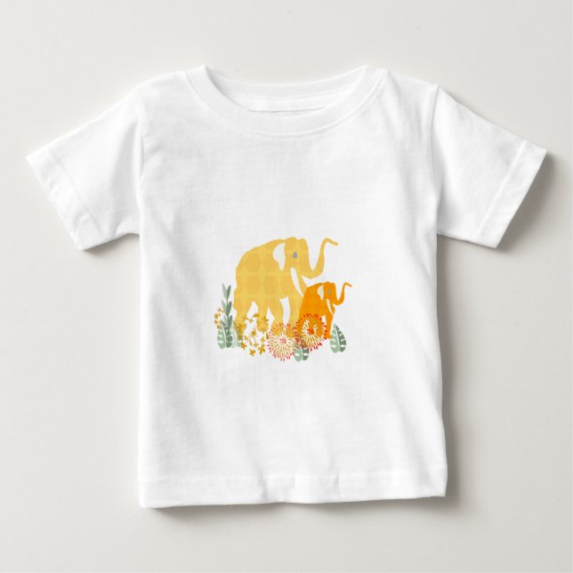 Camiseta De Bebé Elefante lindo con flores y patrones (Anverso)