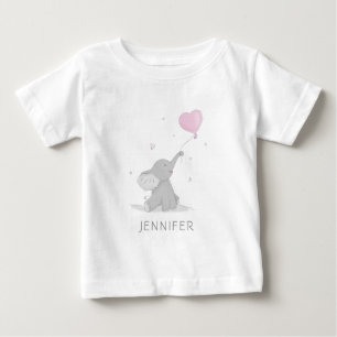 Camiseta De Bebé Elefante Lindo con Nombre de Globo