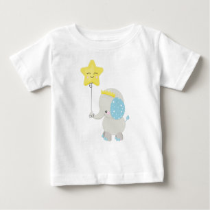 Camiseta De Bebé Elefante lindo, elefante con globo, corona, estrel