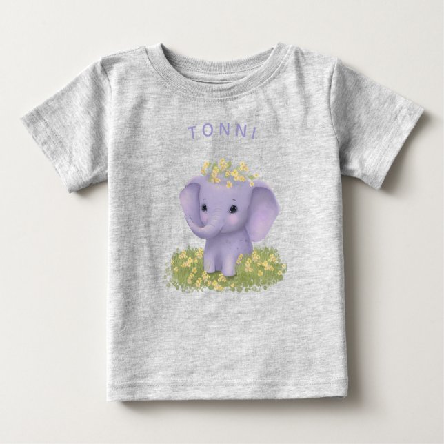 Camiseta De Bebé elefante lindo y alegre con flores silvestres (Anverso)