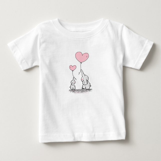 Camiseta De Bebé Elefante madre y bebé con globos (Anverso)