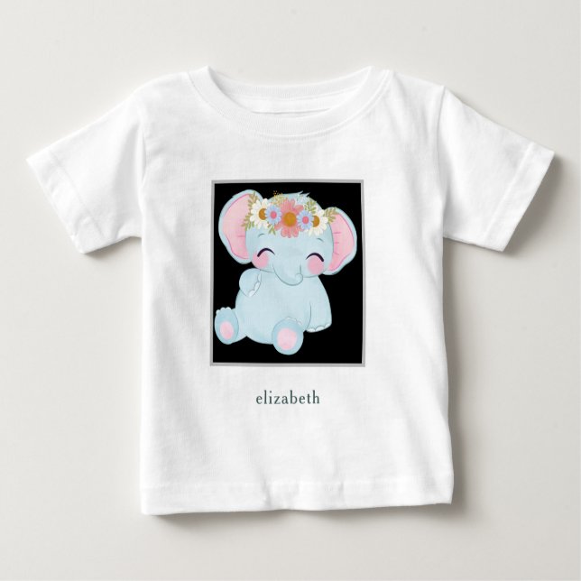 Camiseta De Bebé Elefante para Bebé Adorable Personalizado (Anverso)