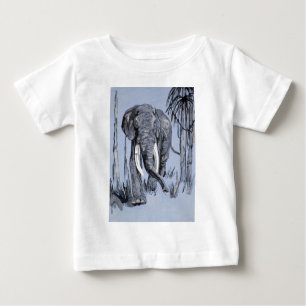 Camiseta De Bebé Elefante Pasando Por La Sabana Madera En Azul