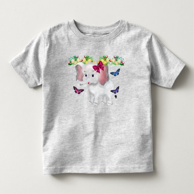 Camiseta De Bebé Elefante Pequeño Adorable con Mariposas (Anverso)