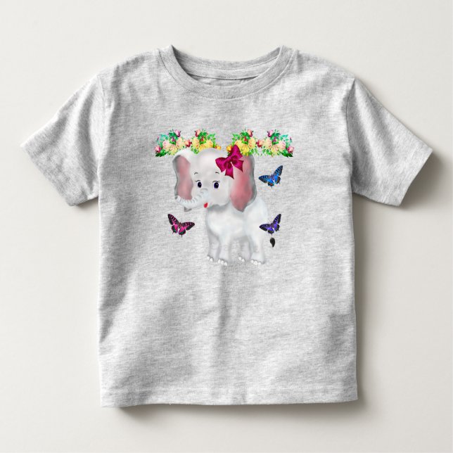 Camiseta De Bebé Elefante Pequeño y Lindo con Mariposas (Anverso)