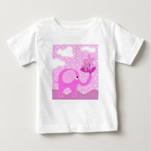 Camiseta De Bebé Elefante rosa bebé y flores