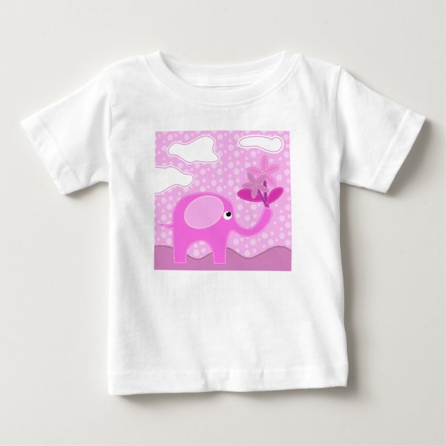 Camiseta De Bebé Elefante rosa bebé y flores (Anverso)
