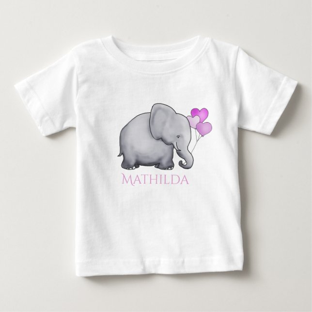 Camiseta De Bebé Elefante rosado personalizado lindo del bebé con (Anverso)