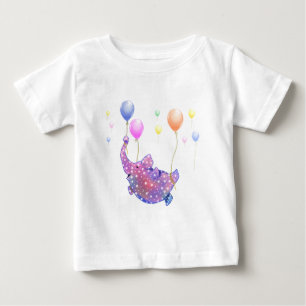Camiseta De Bebé Elefante volando con globos graciosa camiseta bebé