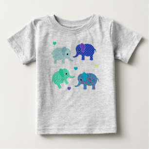 Camiseta De Bebé Elefantes azules y verdes Camiseta bebé