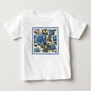 Camiseta De Bebé Elegancia Azul: Rosas Provinciales Antiguas en Flo