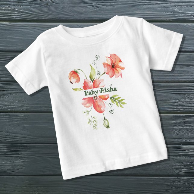 Camiseta De Bebé Elegante acuarela Floral Baby T-Shirt | Recién nac (Subido por el creador)