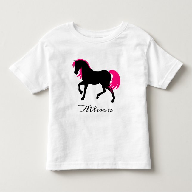 Camiseta De Bebé Elegante blanco negro lindo y caballo rosado calie (Anverso)