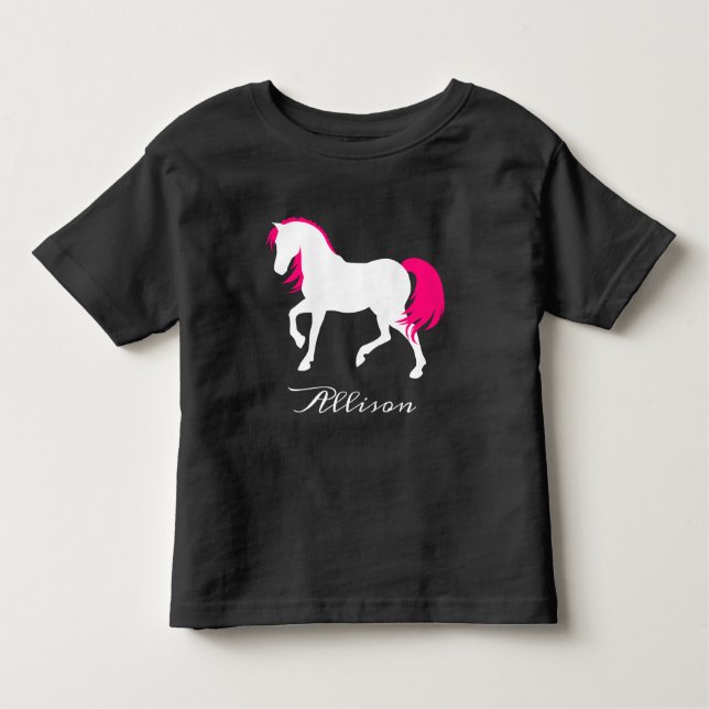 Camiseta De Bebé Elegante blanco negro lindo y caballo rosado calie (Anverso)