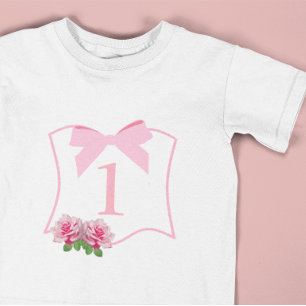 Camiseta De Bebé Elegante Cumpleaños Uno con Lazo Floral