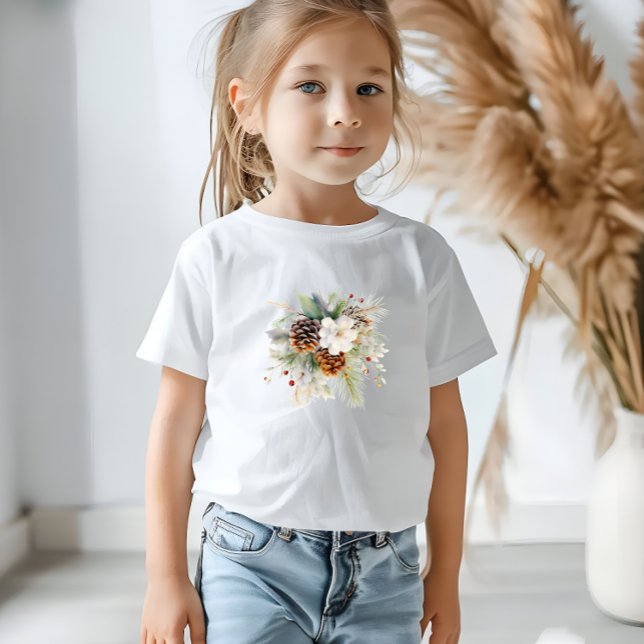 Camiseta De Bebé Elegante Fiesta Baby Shower Evergreen de invierno (Elegant Winter Evergreen Baby Shower Party Baby T-Shirt)