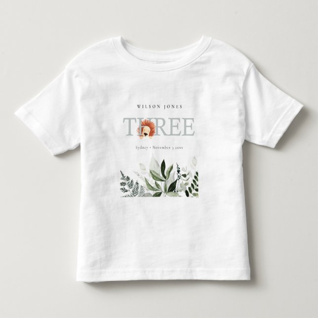 Camiseta De Bebé Elegante Foliage Cute Boho León Tercer Cumpleaños (Anverso)