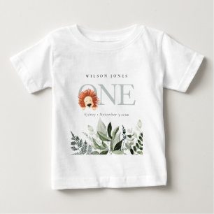 Camiseta De Bebé Elegante Foliage de León Cute Boho Primer Cumpleañ