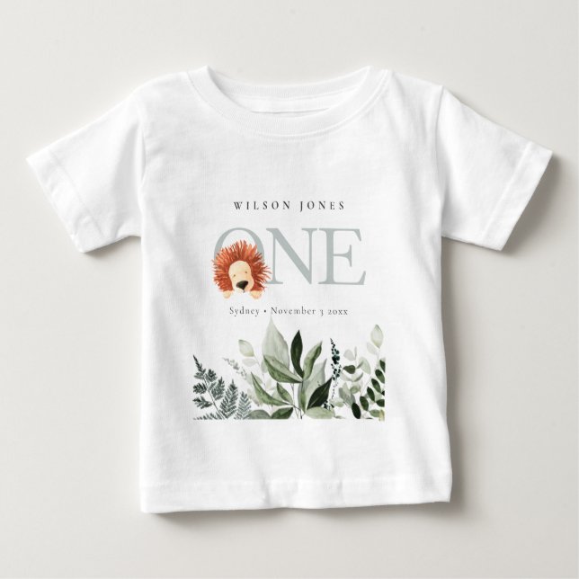 Camiseta De Bebé Elegante Foliage de León Cute Boho Primer Cumpleañ (Anverso)