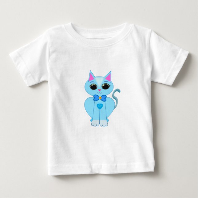 Camiseta De Bebé Elegante gato lindo azul claro (Anverso)